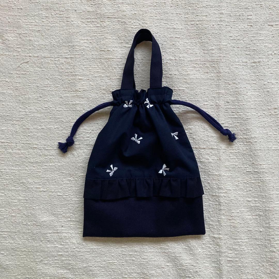 Py様専用！リボン刺繍無地両面フリルレッスンバッグ+体操服袋+巾着袋