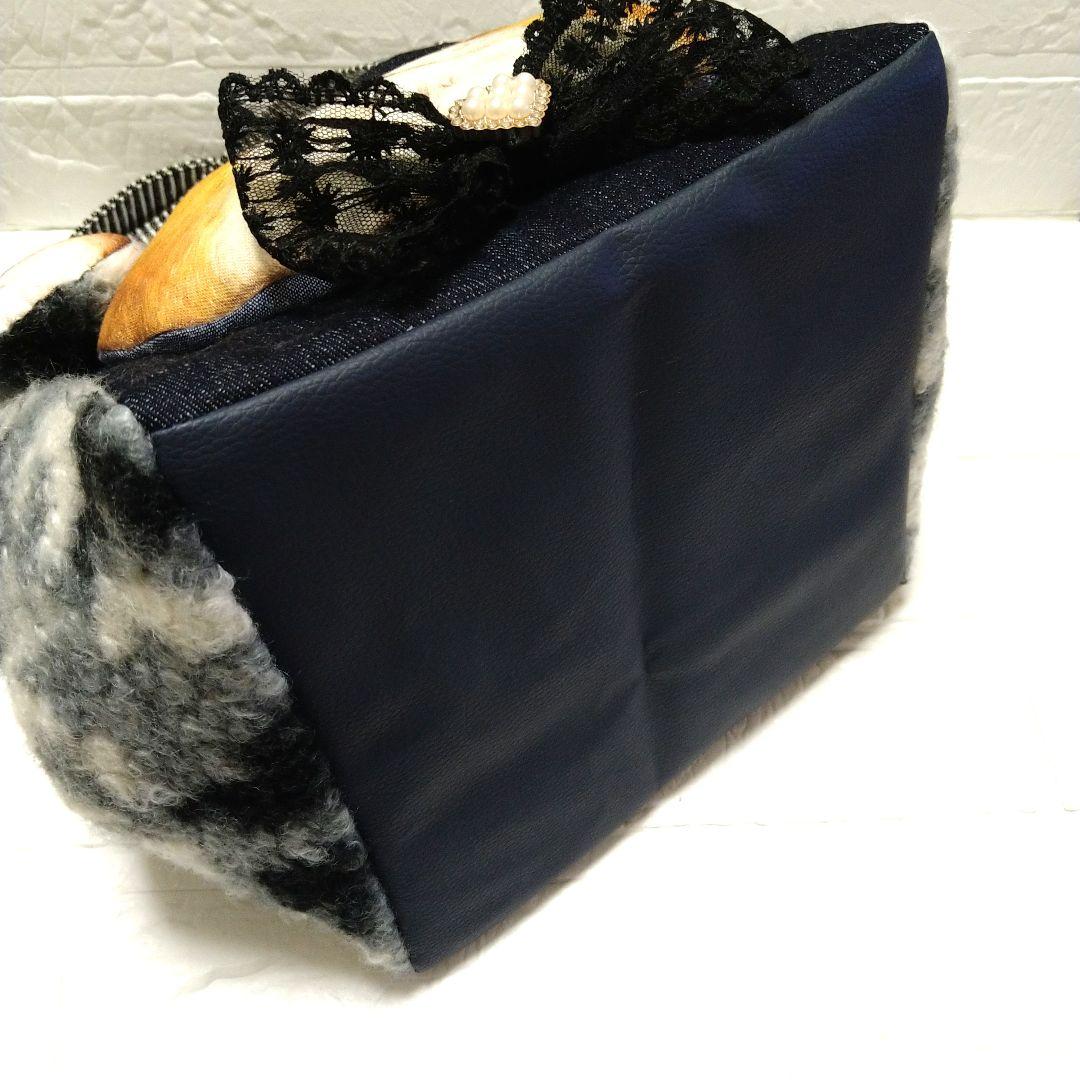 コヤンイサムチョン☆スクエアトートバッグ デニム＆もこもこボア ふて