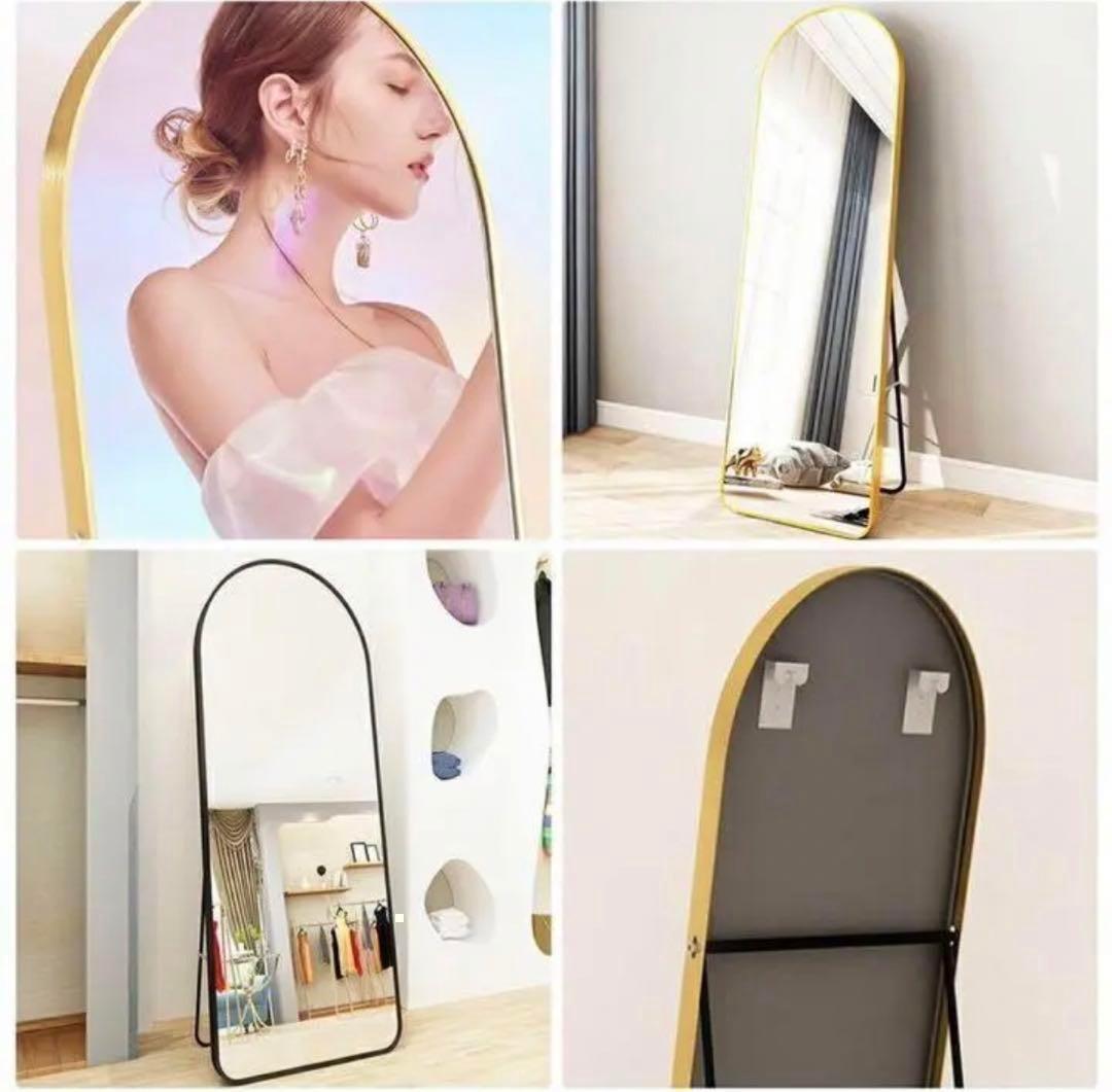 スタンドミラー アーチ型 シルバー 160cmx50cm 全身鏡 壁掛け 姿見