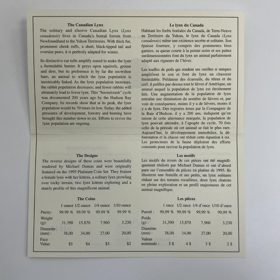 カナダ王立造幣局発行 Lynx ファインシルバー4枚セット 2005年