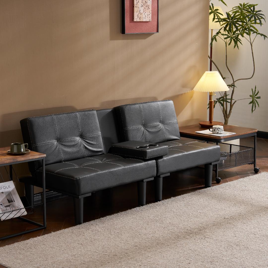 【新品】カップホルダー付き 組立簡単 省スペース2人用ソファベッド