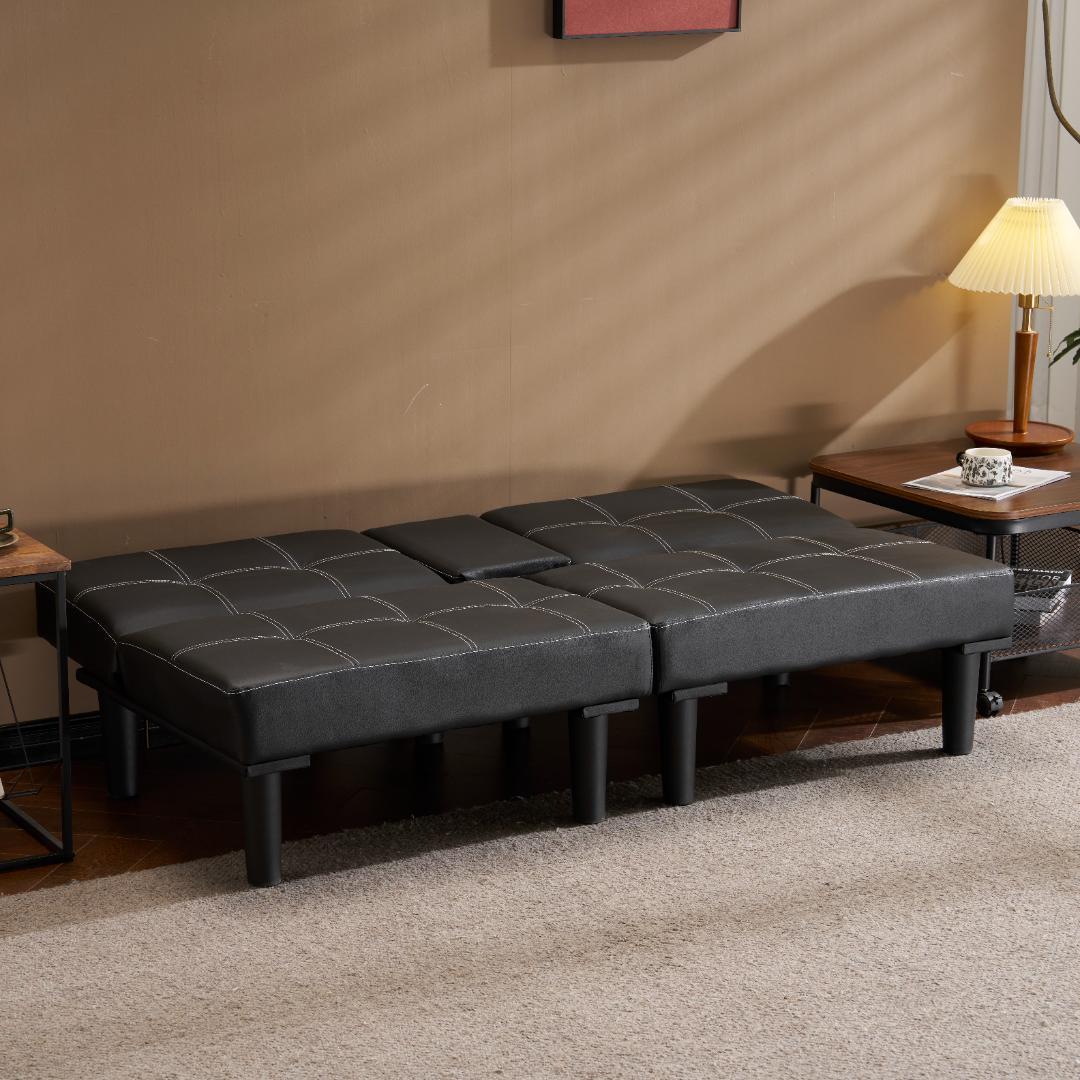 【新品】カップホルダー付き 組立簡単 省スペース2人用ソファベッド