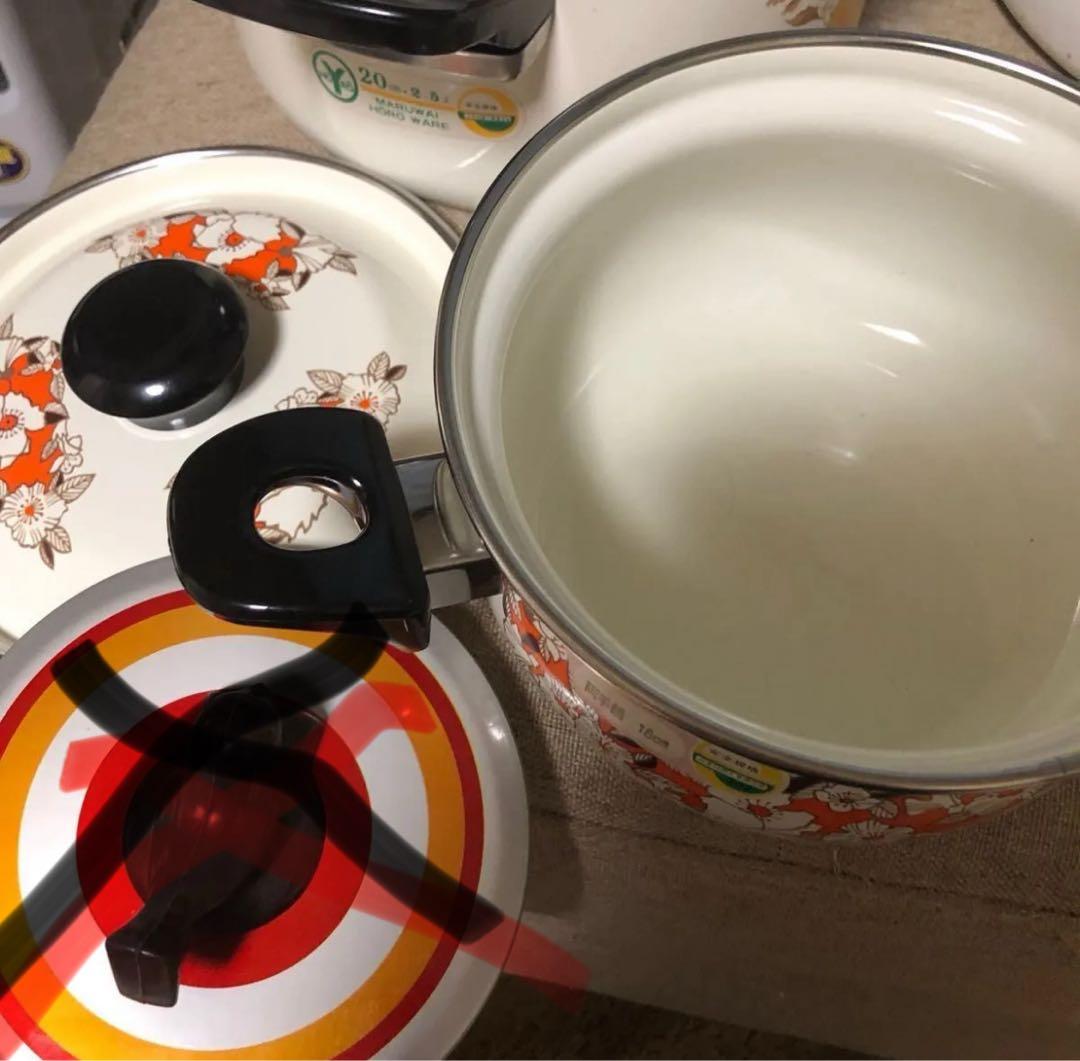 両手鍋 ホーロー 昭和レトロ 花柄 サンコー 年代物 まとめうり