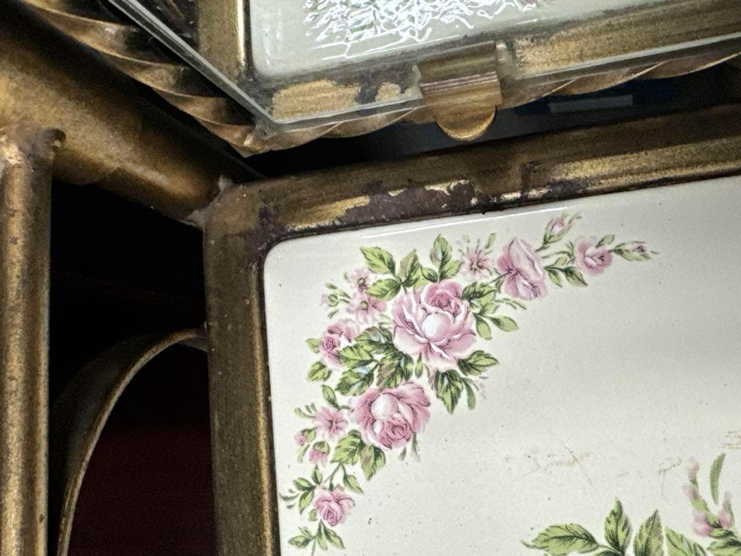 【ミラー付きシューズラック】アイアン　スリッパラック　靴棚　花台　飾り棚　収納棚