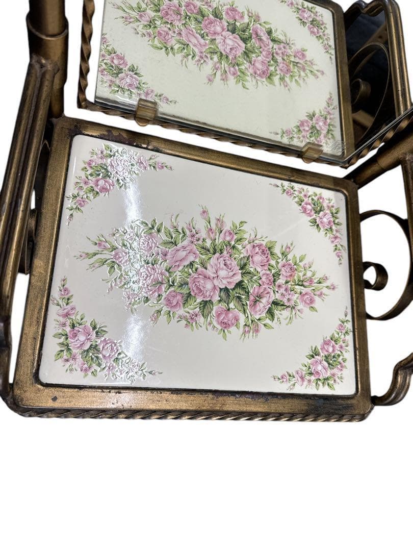 【ミラー付きシューズラック】アイアン　スリッパラック　靴棚　花台　飾り棚　収納棚