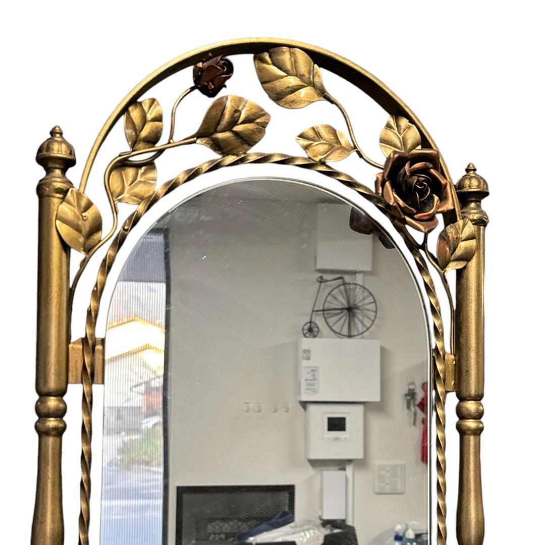 【ミラー付きシューズラック】アイアン　スリッパラック　靴棚　花台　飾り棚　収納棚