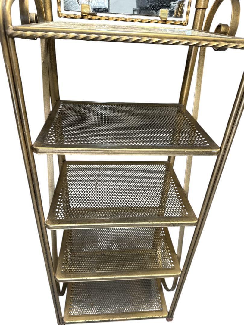 【ミラー付きシューズラック】アイアン　スリッパラック　靴棚　花台　飾り棚　収納棚