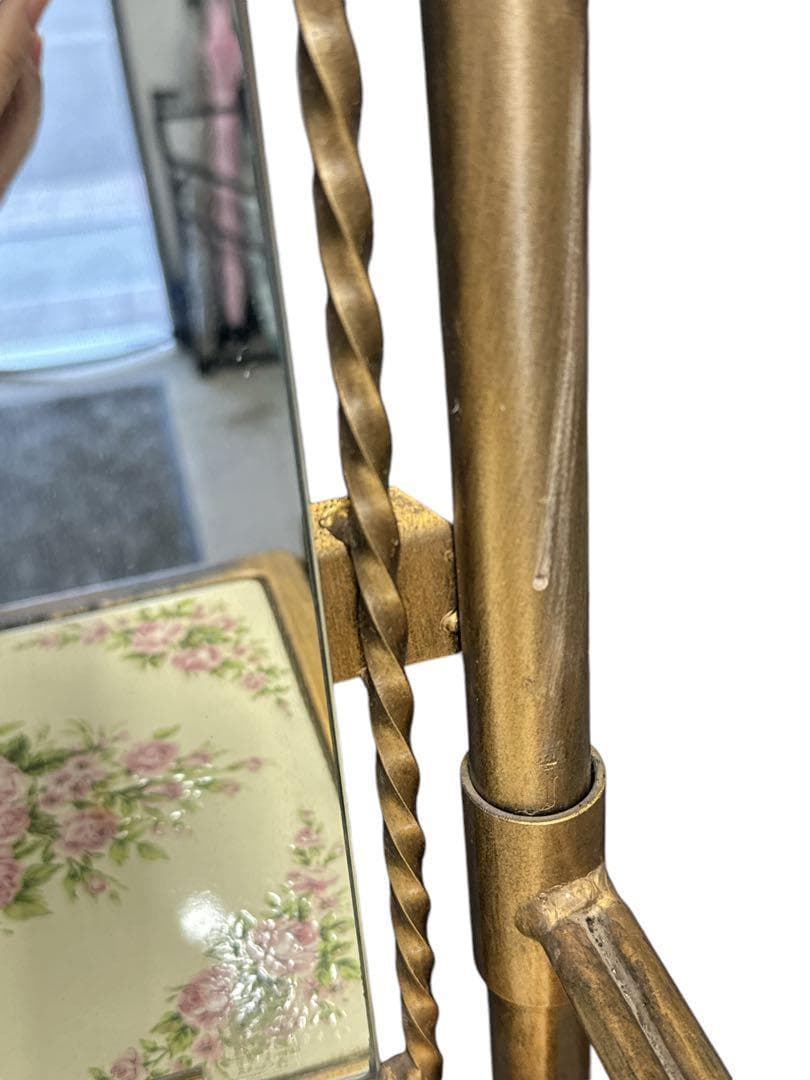 【ミラー付きシューズラック】アイアン　スリッパラック　靴棚　花台　飾り棚　収納棚