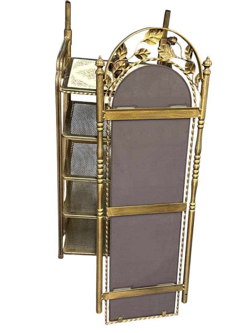 【ミラー付きシューズラック】アイアン　スリッパラック　靴棚　花台　飾り棚　収納棚