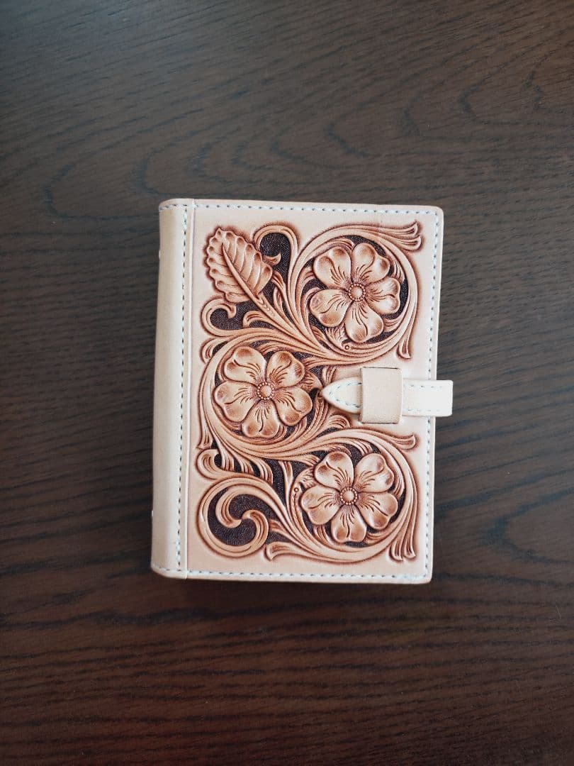 花のシステム手帳　ミニ6　革　カービング