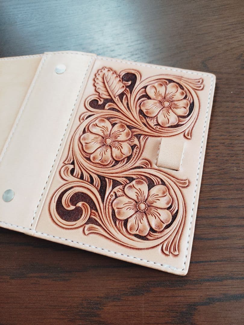 花のシステム手帳　ミニ6　革　カービング