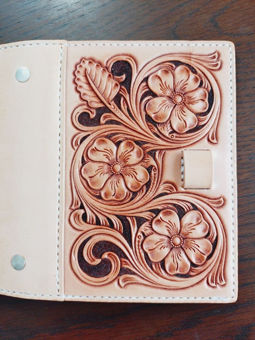花のシステム手帳　ミニ6　革　カービング