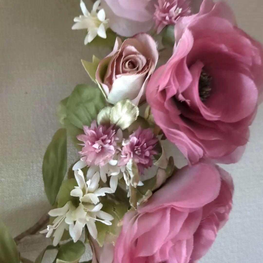 ピンクの布花リース 直径約30cm