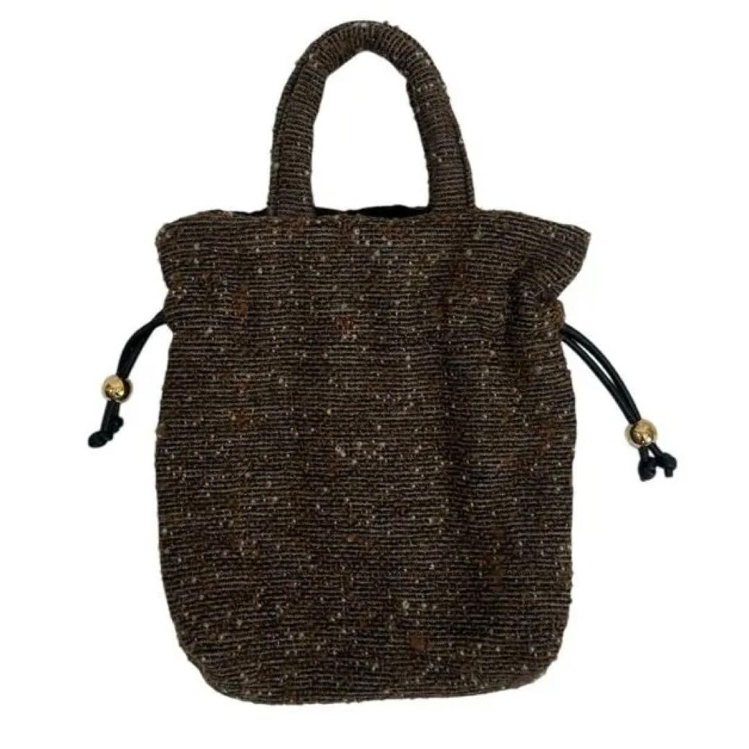 brown fabric 巾着2 ハンドメイド