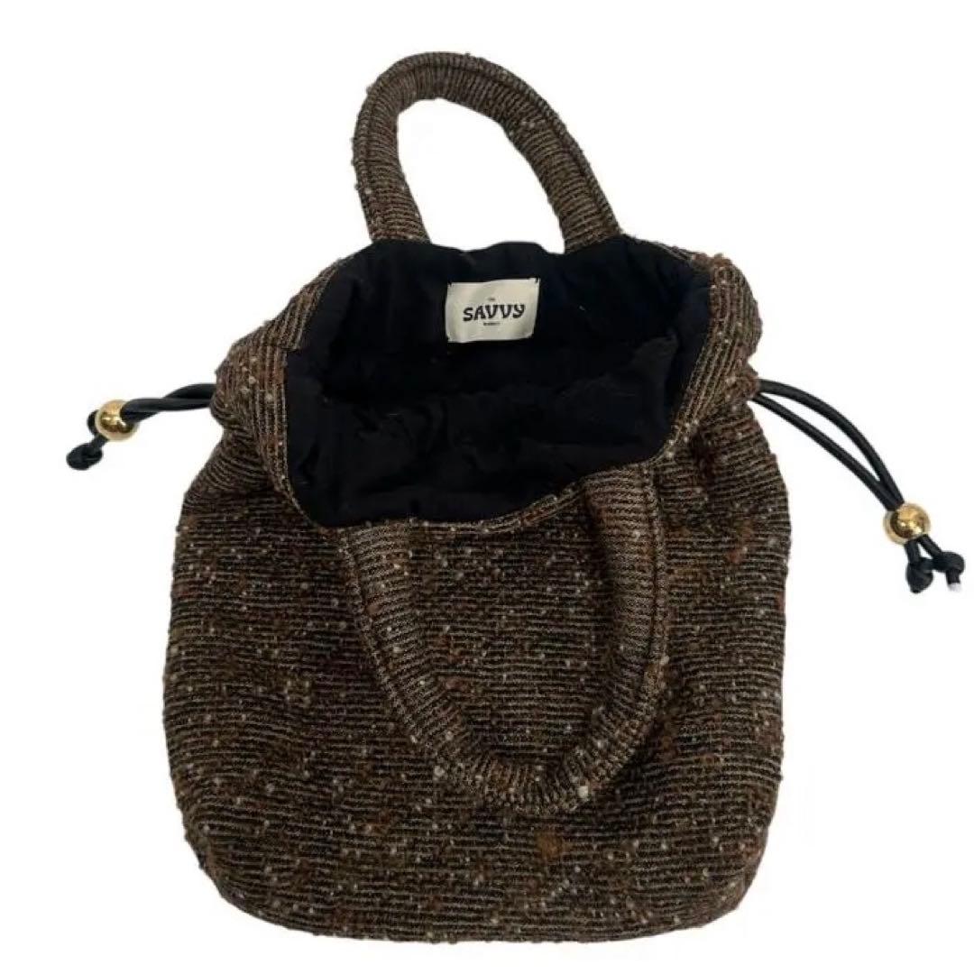 brown fabric 巾着2 ハンドメイド