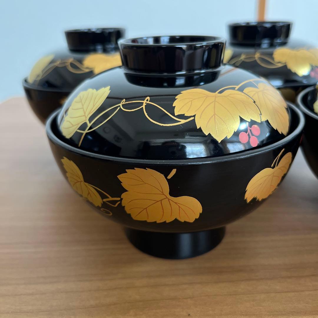 蓋付き吸い物椀 会津塗 蒔絵 金彩 ぶどう 漆器椀 5 客 - メルカリ