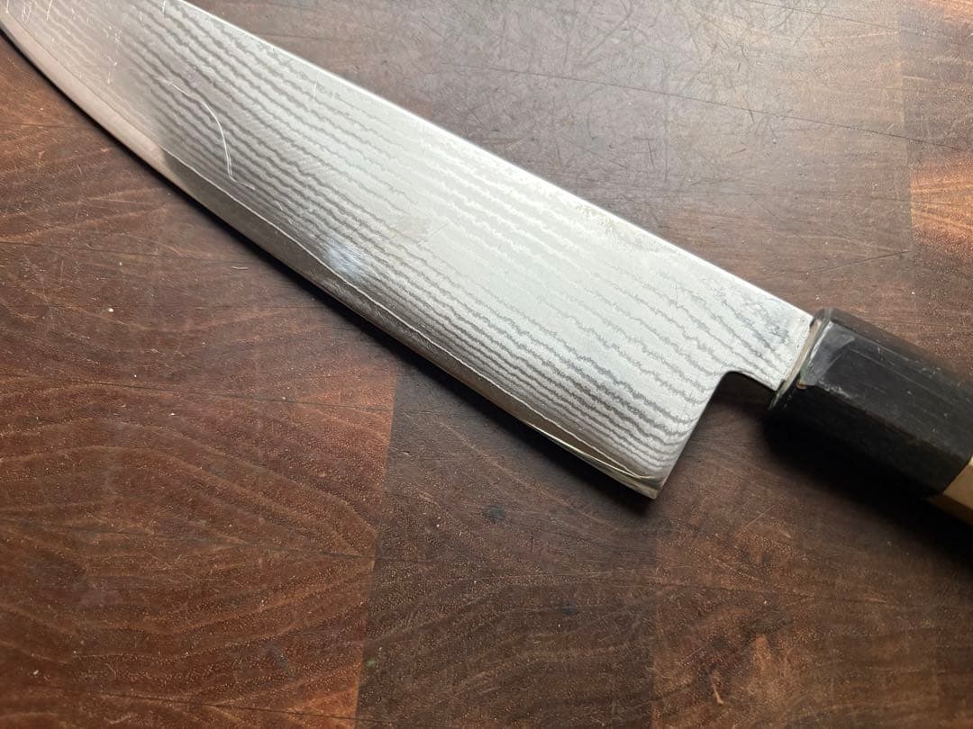 刀舟技研　ダマスカス　切付　和　牛刀　210mm 包丁　VG10 ステンレス