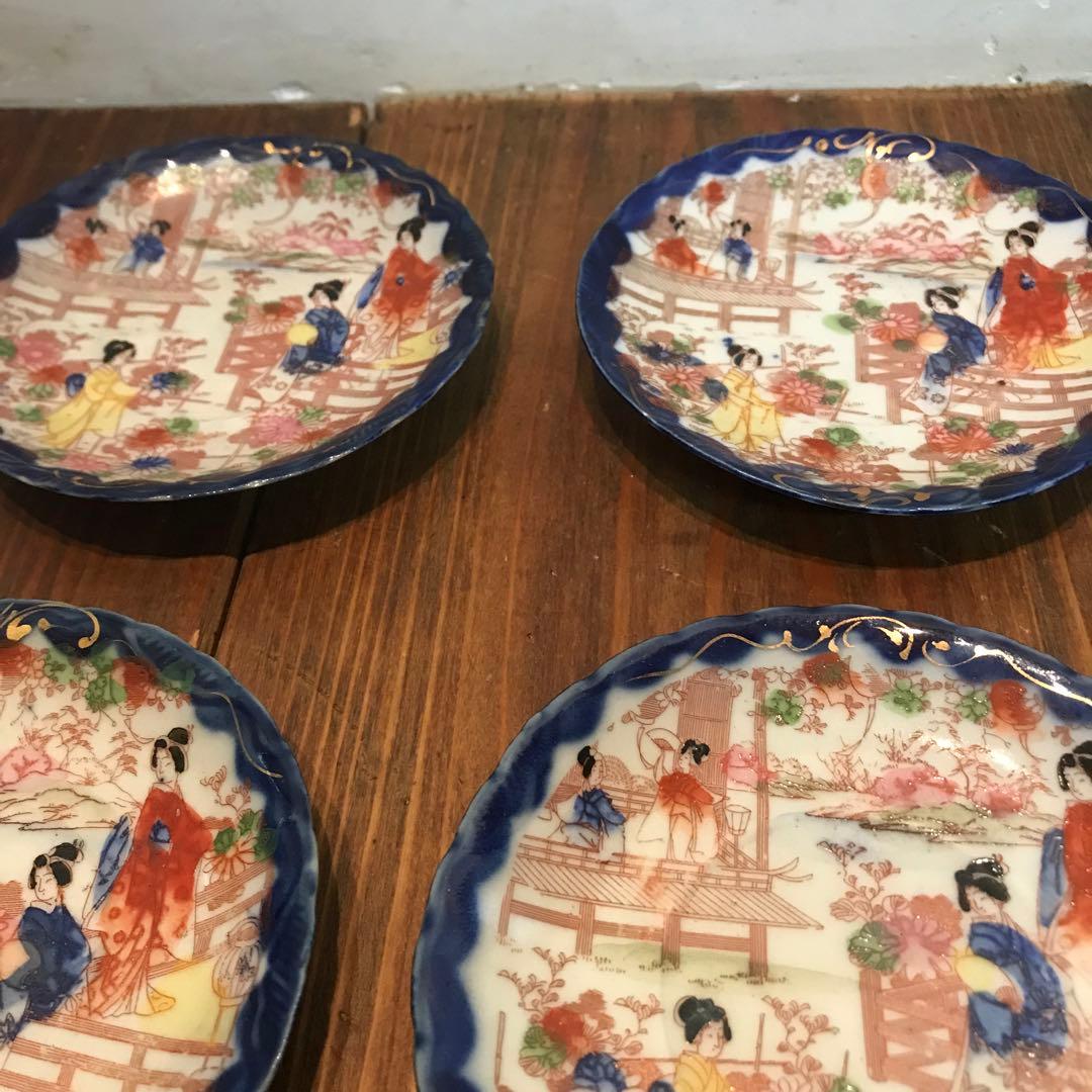 美品　陶芸　希少　年代物　青絵皿　菊花　銘々皿　丁寧に描れた　華やかな　薄い作り