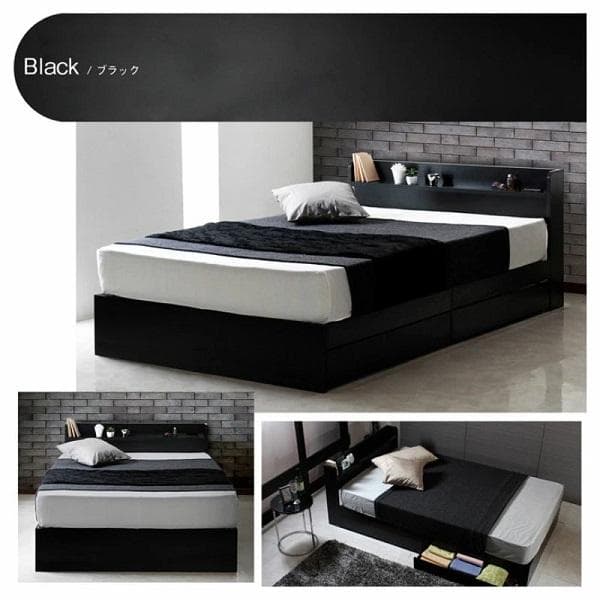 ⑥RUES ルース 棚・コンセント付き収納ベッド 宮付き 引き出し付 ブラウン