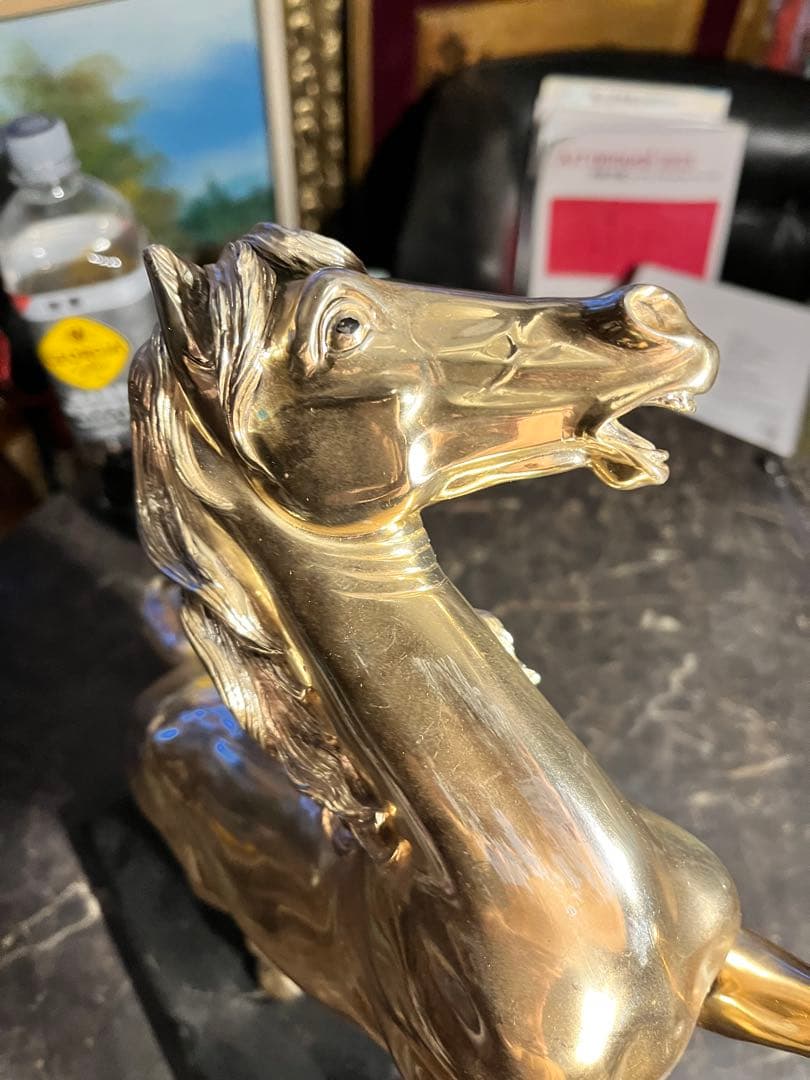 馬 馬の置物 跳馬 シルバーホース 銀色の馬 跳馬 体長40 高さ35 - メルカリ