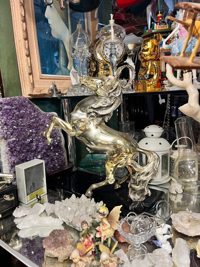 馬 馬の置物 跳馬 シルバーホース 銀色の馬 跳馬 体長40 高さ35 - メルカリ