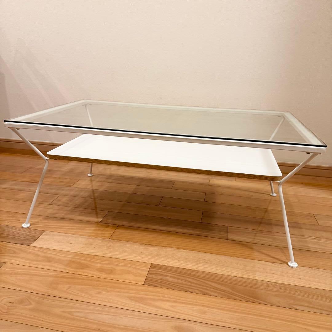 お値下げ★フランフラン メリオル ガラス テーブル L ホワイト ナチュラル