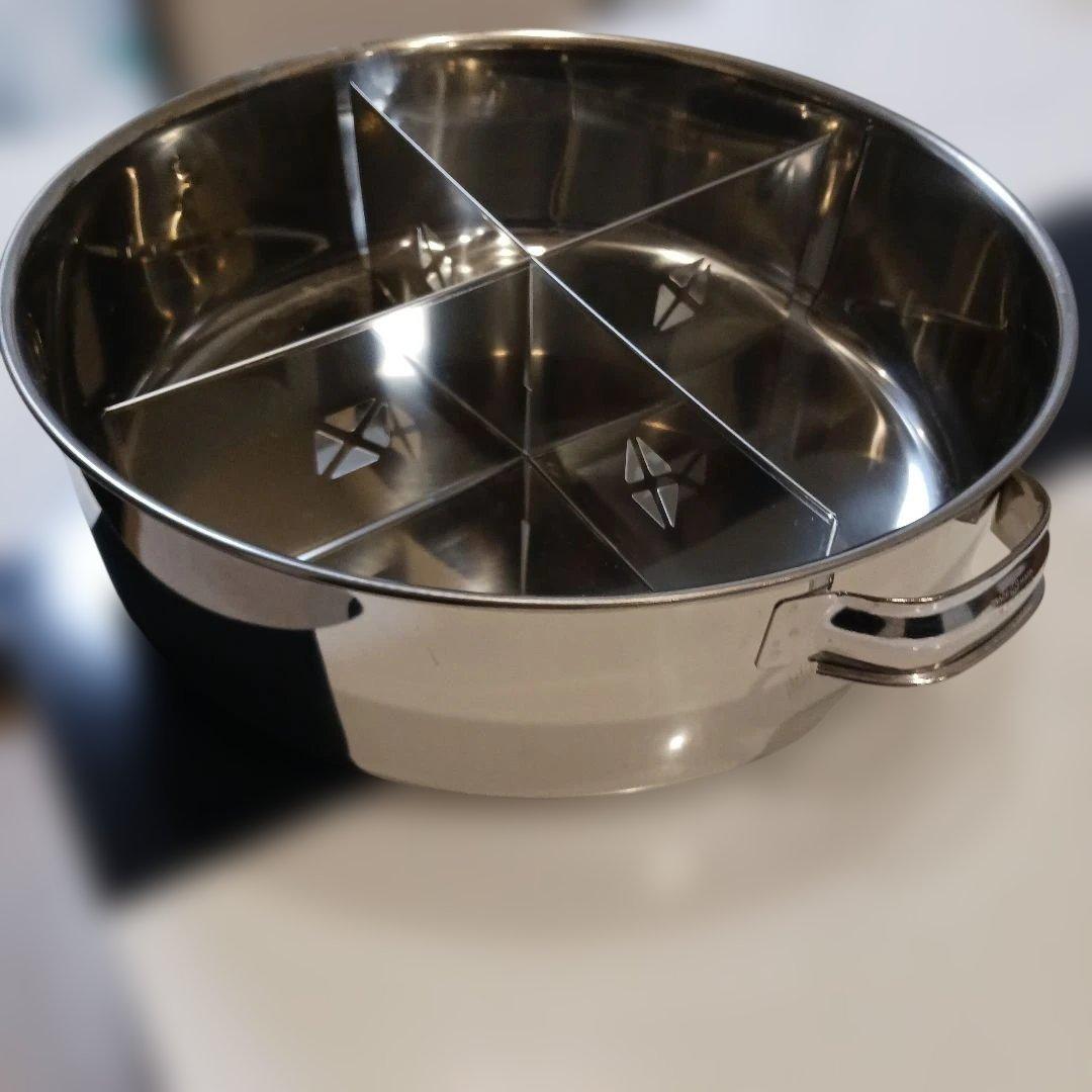 新品未使用 ステンレス製 両手鍋 4仕切り 木蓋付 33.5cm