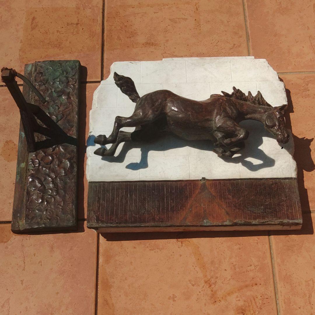 馬　置物　作家　銅製　大理石　1936年アンティーク　オブジェ　ハギ10