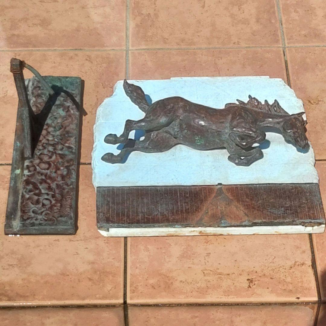 馬　置物　作家　銅製　大理石　1936年アンティーク　オブジェ　ハギ10