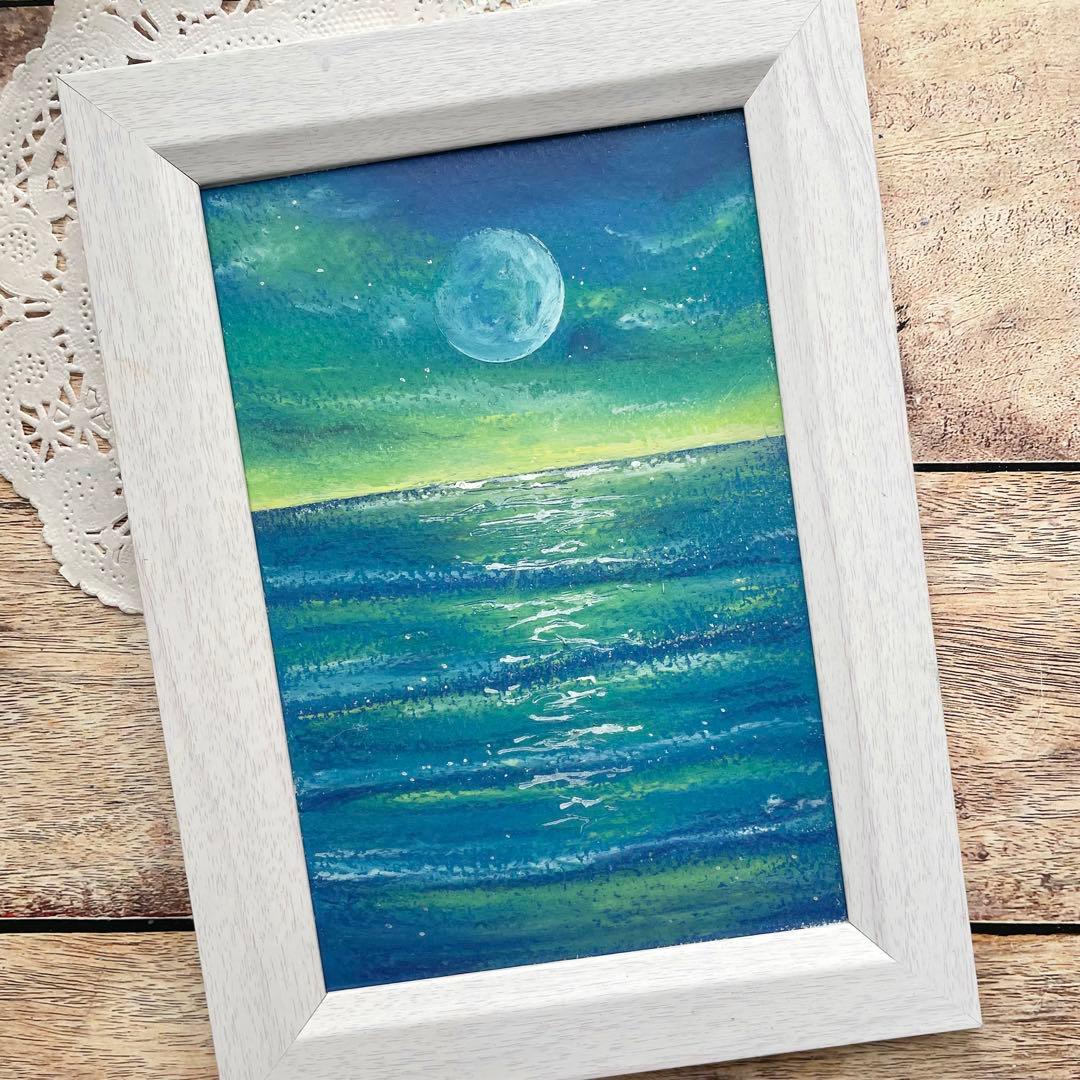 オイルパステル画 月と静寂の海 2026 海の絵 - メルカリ