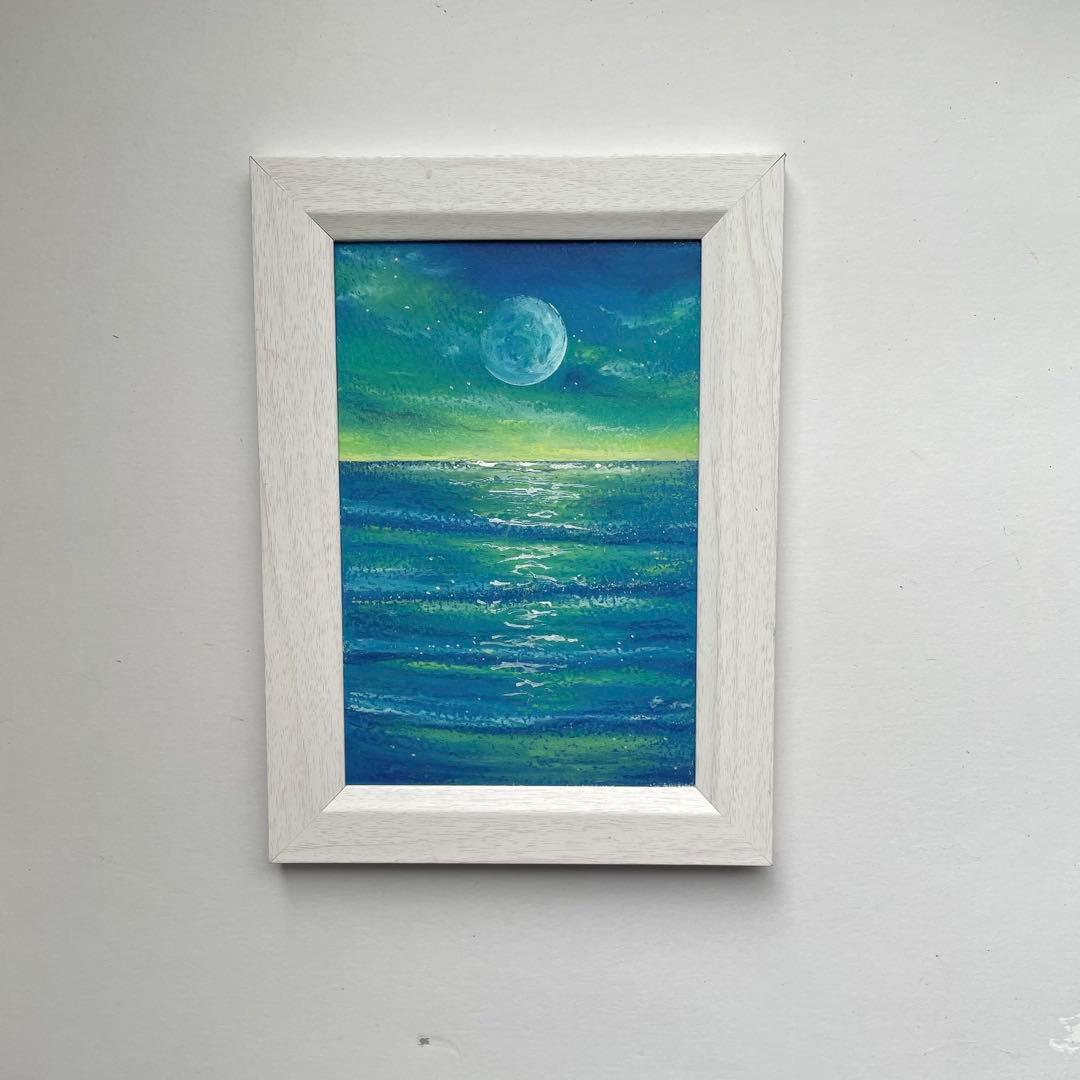オイルパステル画 月と静寂の海 2026 海の絵 - メルカリ