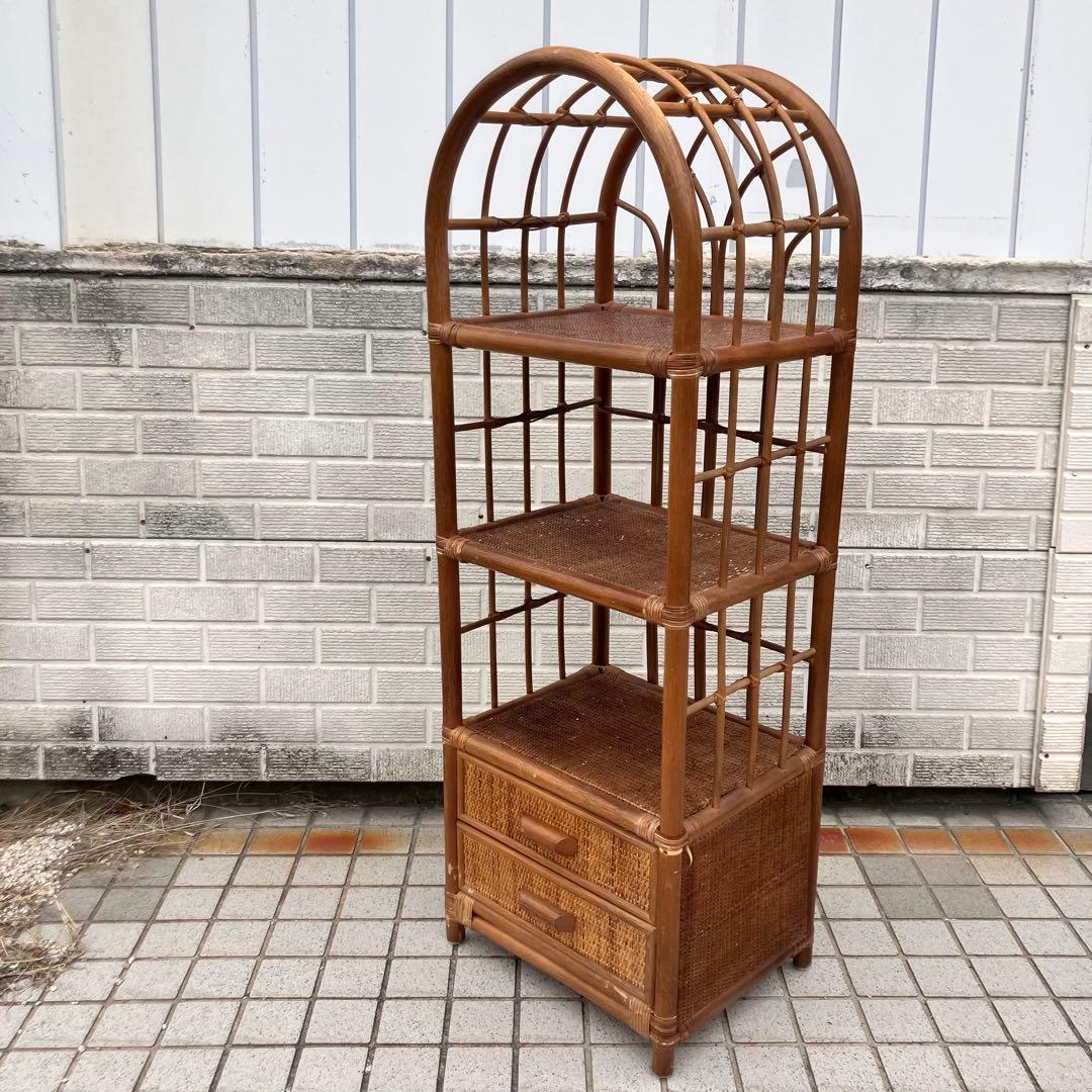 昭和レトロ アーチ型 ラタンラック シェルフ 飾り棚 ディスプレイ