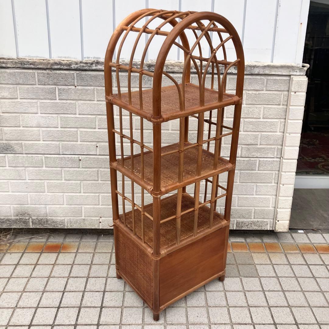 昭和レトロ アーチ型 ラタンラック シェルフ 飾り棚 ディスプレイ
