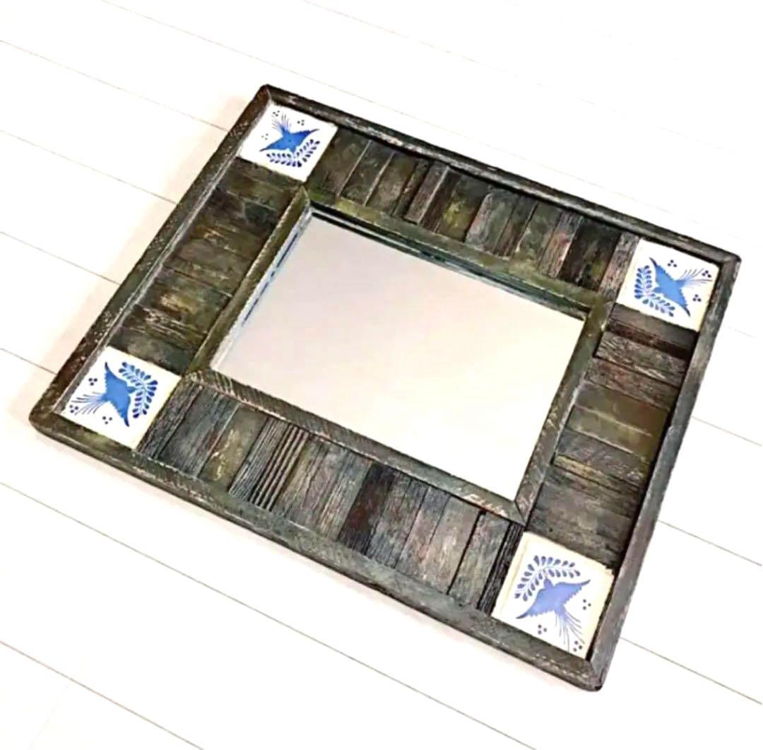 雰囲気抜群 アンティーク ミラー 鏡 タイル GALLUP USA 古材 古木