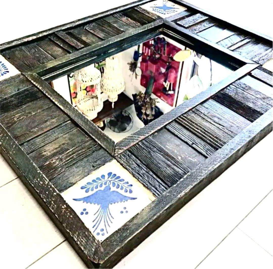 雰囲気抜群 アンティーク ミラー 鏡 タイル GALLUP USA 古材 古木