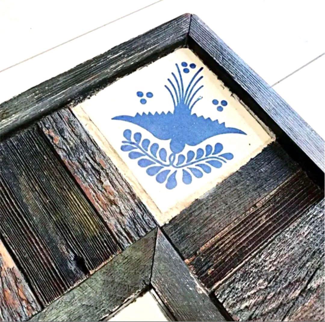 雰囲気抜群 アンティーク ミラー 鏡 タイル GALLUP USA 古材 古木