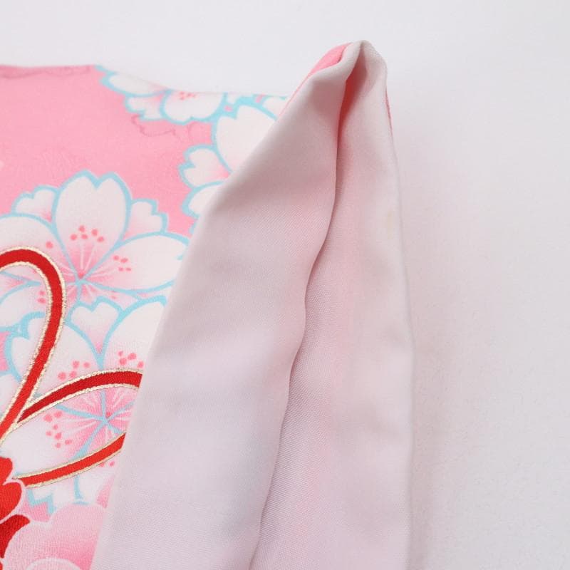 洗える♪七五三女の子＊子供着物＋襦袢セット 花束 ピンク 化繊 お祝着 9RM2