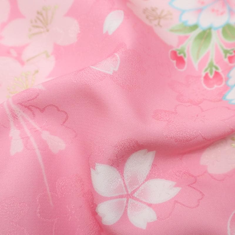 洗える♪七五三女の子＊子供着物＋襦袢セット 花束 ピンク 化繊 お祝着 9RM2