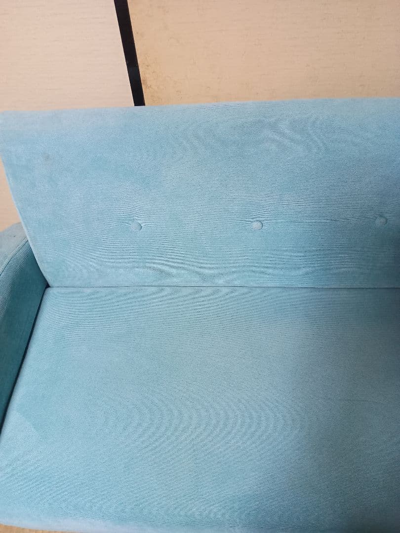 Prima 2人がけソファー ターコイズブルー クッション付き