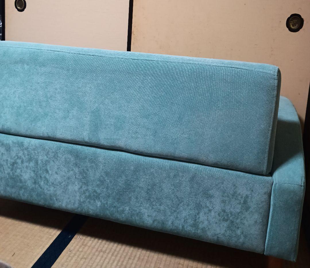Prima 2人がけソファー ターコイズブルー クッション付き