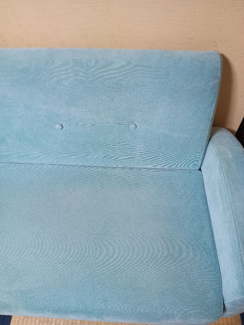 Prima 2人がけソファー ターコイズブルー クッション付き