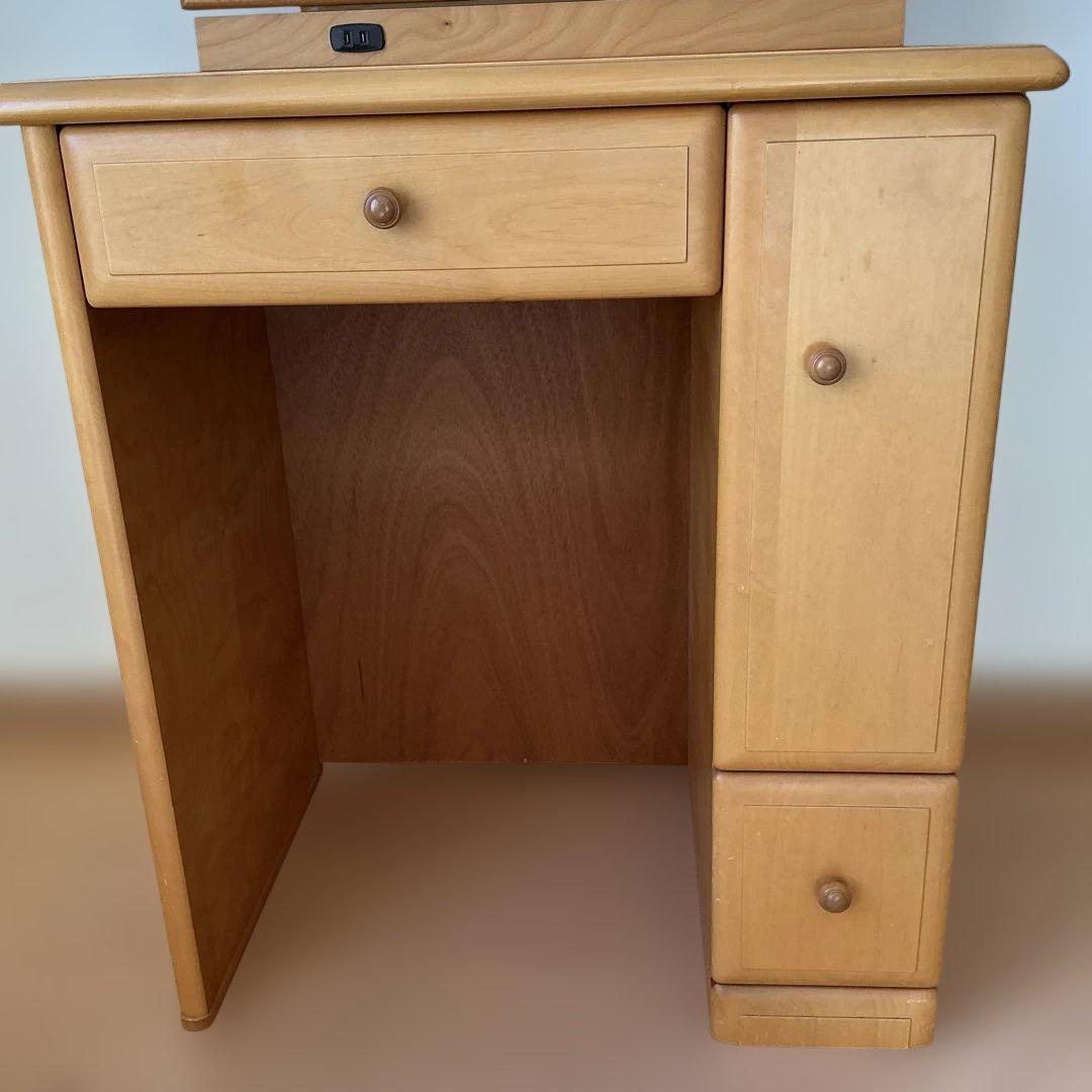 木製ドレッサー丸型ミラー&イス付きドレッサー　家具　鏡台　化粧台　アンティーク