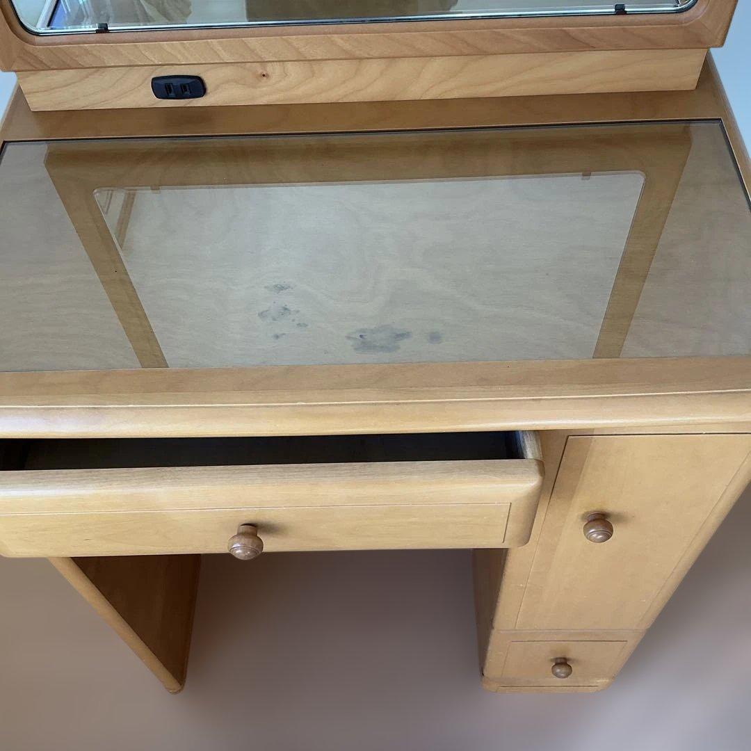 木製ドレッサー丸型ミラー&イス付きドレッサー　家具　鏡台　化粧台　アンティーク