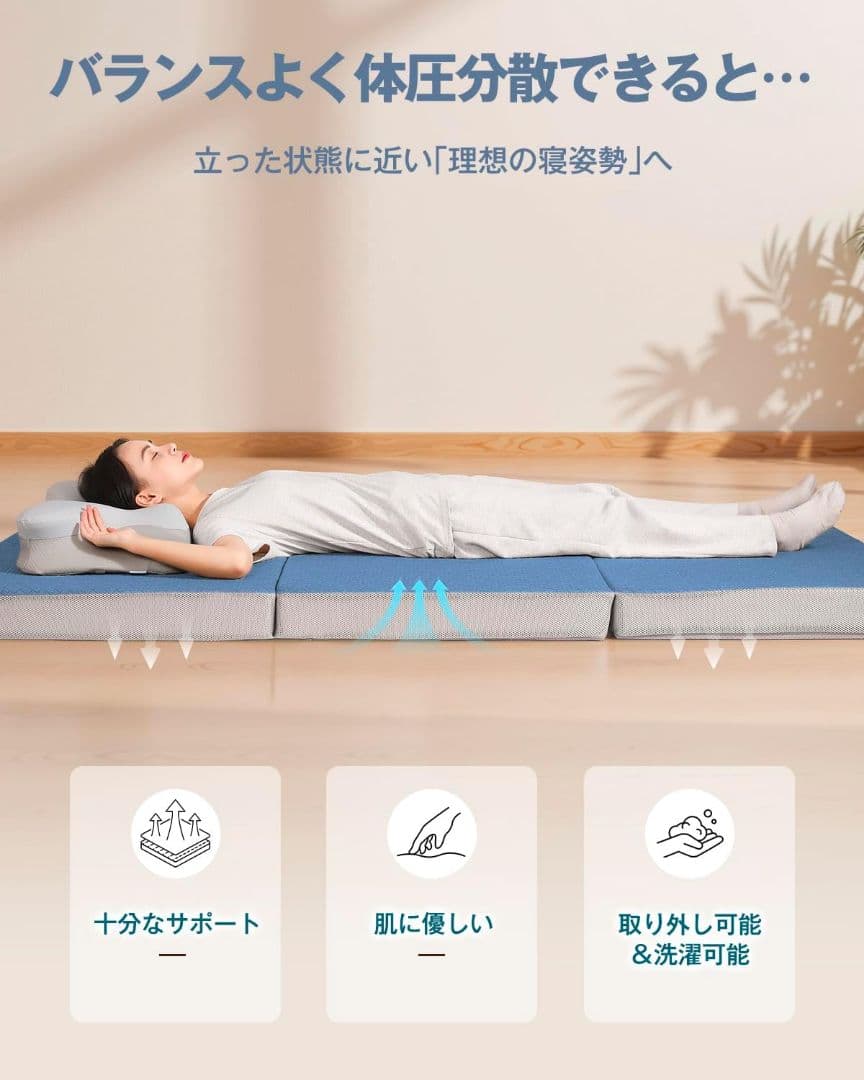 折りたたみマットレス 厚さ10cm セミダブル 【ブルー】