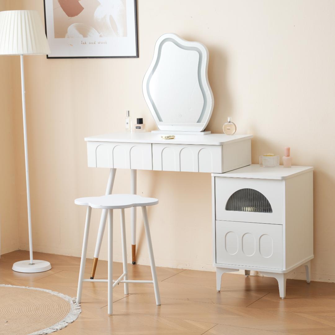 ドレッサー 化粧台 3色調節 鏡台 LEDミラー コンパクト 女優 引き出し付き