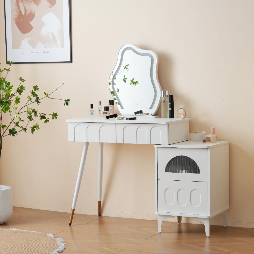 ドレッサー 化粧台 3色調節 鏡台 LEDミラー コンパクト 女優 引き出し付き