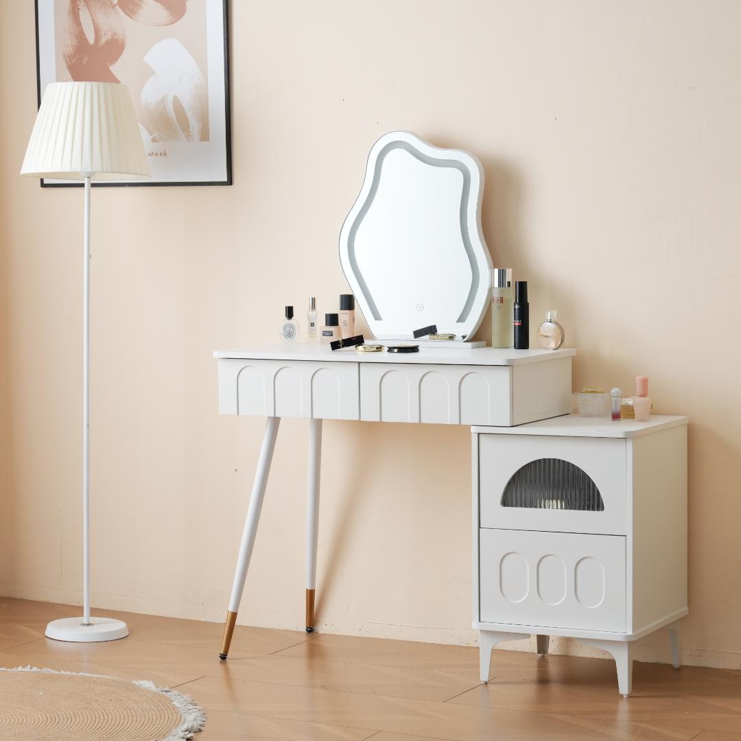ドレッサー 化粧台 3色調節 鏡台 LEDミラー コンパクト 女優 引き出し付き