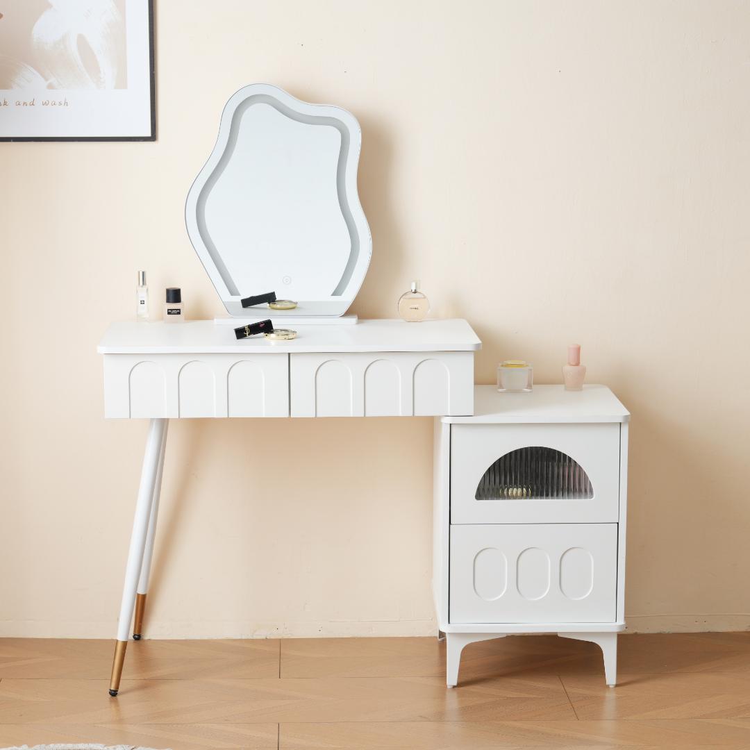 ドレッサー 化粧台 3色調節 鏡台 LEDミラー コンパクト 女優 引き出し付き