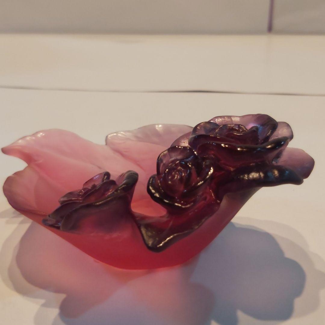 ドーム フランス クリスタル 新品 ローズ 小物入れ トレイ ボンボニエール