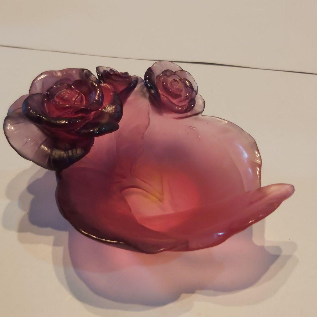 ドーム フランス クリスタル 新品 ローズ 小物入れ トレイ ボンボニエール